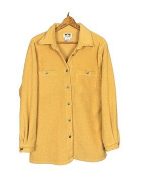 Vintage 1990s Yellow Fleece Shacket Button Down Jacket Shirt Jacket, Fisherman